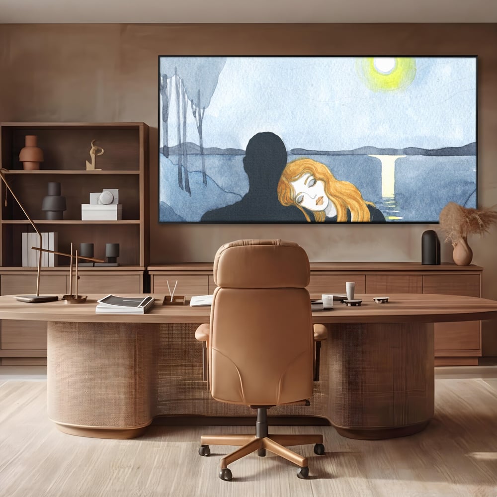 Leinwandbilder Premium LuxCanva® C1068, Liebespaar, Sonnenuntergang, See, Liebespaar, Wohnzimmer, Schlafzimmer, entspannend, kräftige Farben