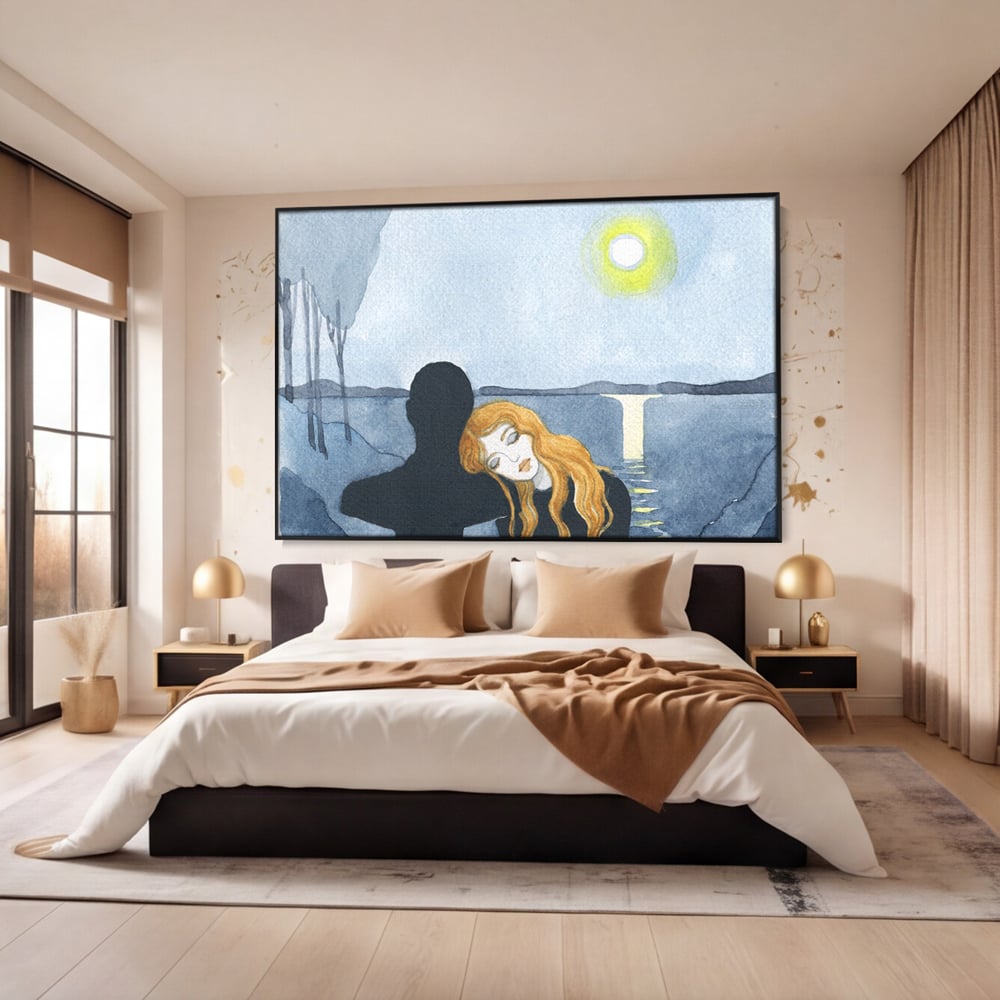 Leinwandbilder Premium LuxCanva® C1068, Liebespaar, Sonnenuntergang, See, Liebespaar, Wohnzimmer, Schlafzimmer, entspannend, kräftige Farben