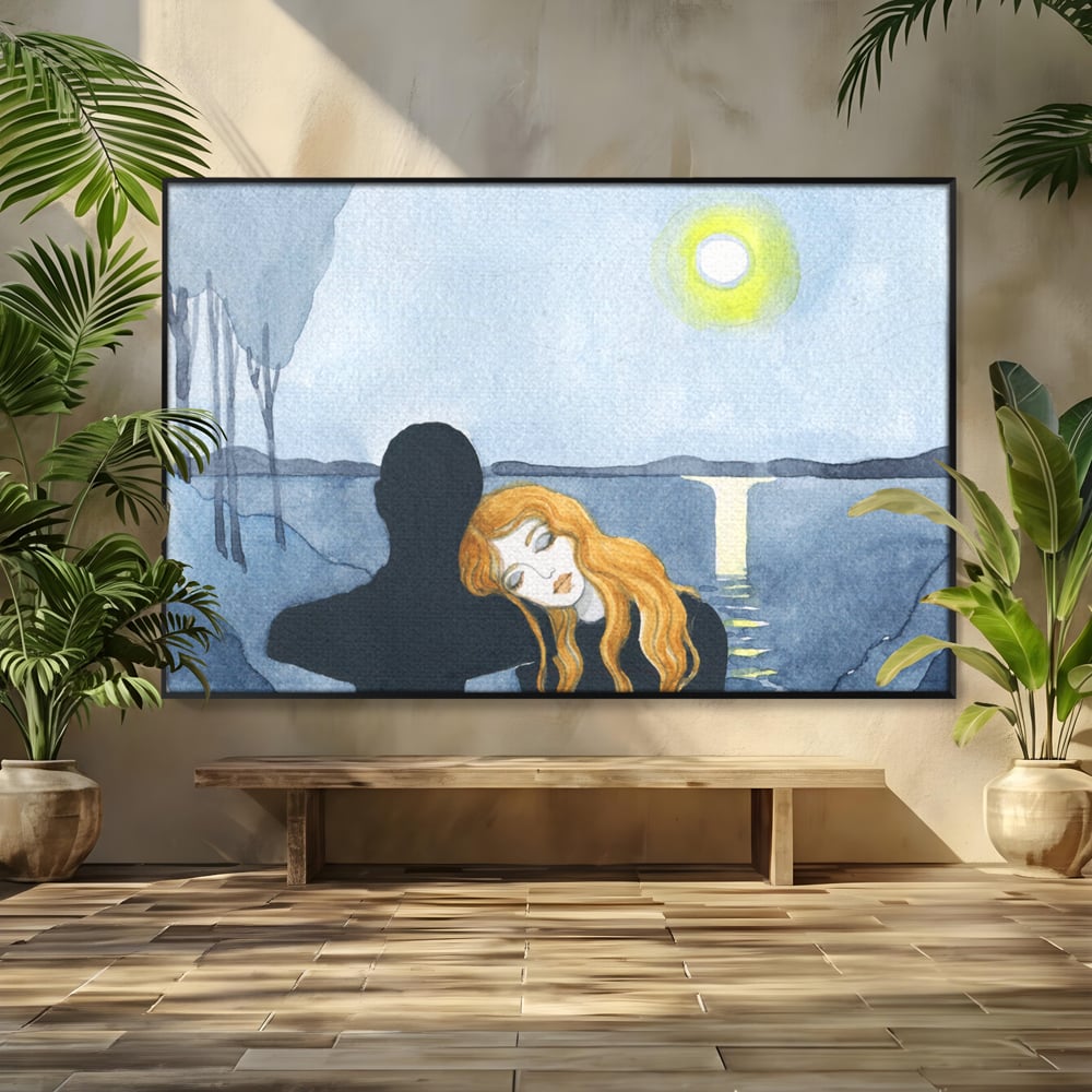 Leinwandbilder Premium LuxCanva® C1068, Liebespaar, Sonnenuntergang, See, Liebespaar, Wohnzimmer, Schlafzimmer, entspannend, kräftige Farben