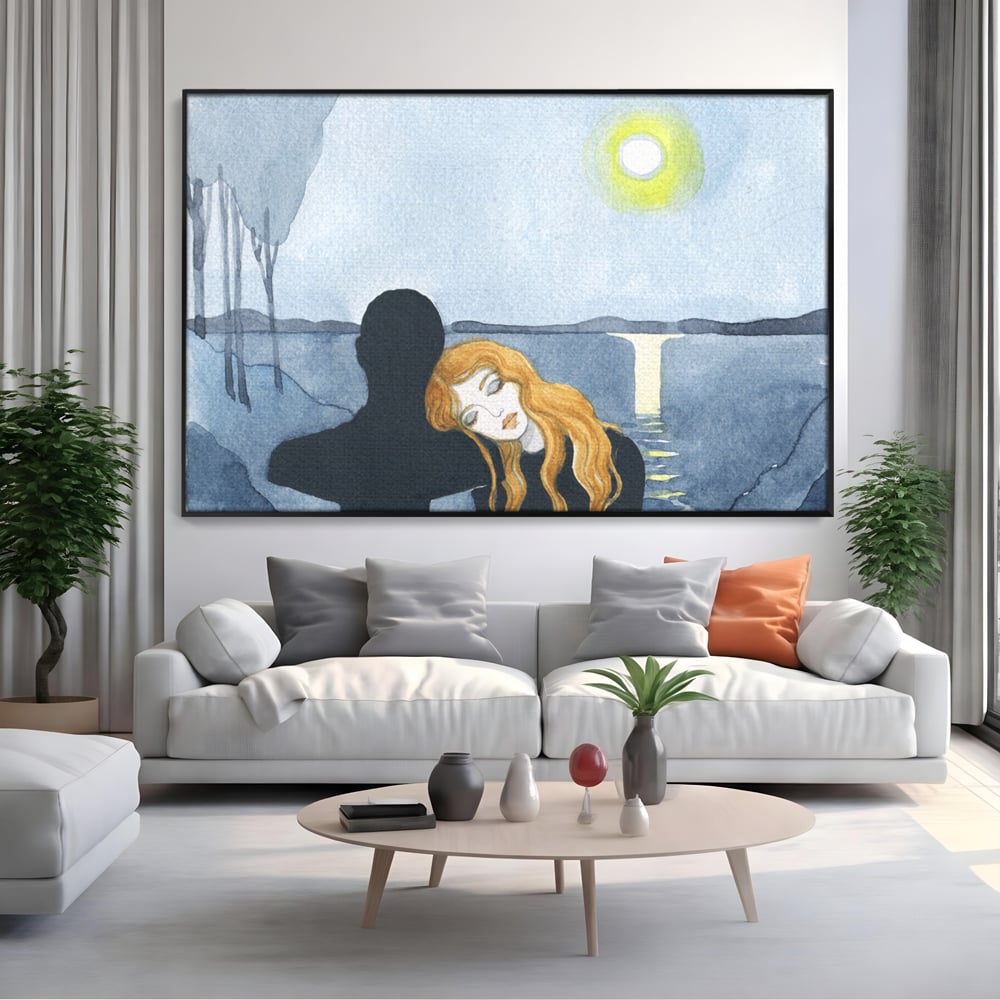 Leinwandbilder Premium LuxCanva® C1068, Liebespaar, Sonnenuntergang, See, Liebespaar, Wohnzimmer, Schlafzimmer, entspannend, kräftige Farben