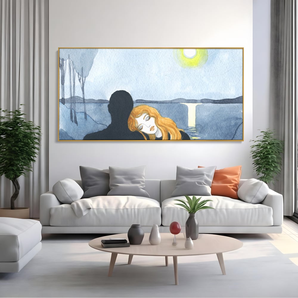 Leinwandbilder Premium LuxCanva® C1068, Liebespaar, Sonnenuntergang, See, Liebespaar, Wohnzimmer, Schlafzimmer, entspannend, kräftige Farben