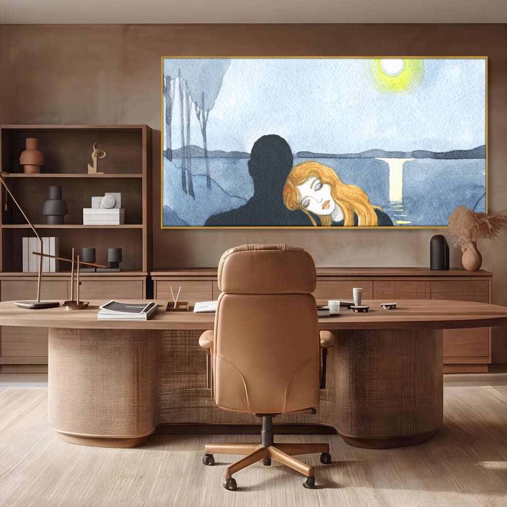 Leinwandbilder Premium LuxCanva® C1068, Liebespaar, Sonnenuntergang, See, Liebespaar, Wohnzimmer, Schlafzimmer, entspannend, kräftige Farben