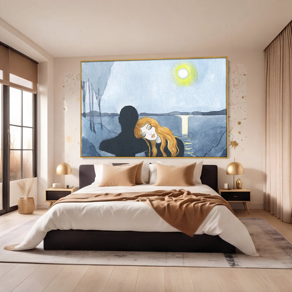 Leinwandbilder Premium LuxCanva® C1068, Liebespaar, Sonnenuntergang, See, Liebespaar, Wohnzimmer, Schlafzimmer, entspannend, kräftige Farben