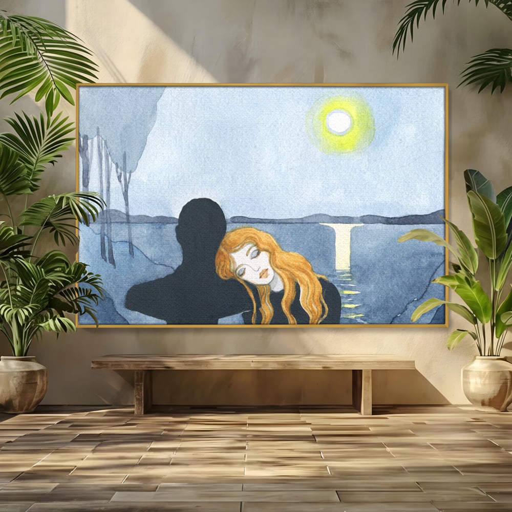 Leinwandbilder Premium LuxCanva® C1068, Liebespaar, Sonnenuntergang, See, Liebespaar, Wohnzimmer, Schlafzimmer, entspannend, kräftige Farben