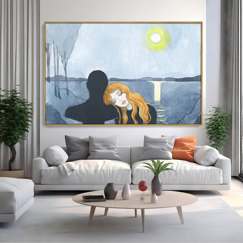 Leinwandbilder Premium LuxCanva® C1068, Liebespaar, Sonnenuntergang, See, Liebespaar, Wohnzimmer, Schlafzimmer, entspannend, kräftige Farben