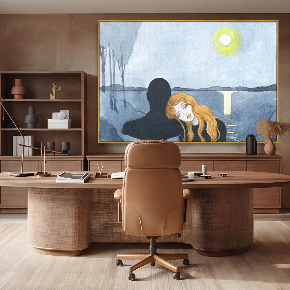 Leinwandbilder Premium LuxCanva® C1068, Liebespaar, Sonnenuntergang, See, Liebespaar, Wohnzimmer, Schlafzimmer, entspannend, kräftige Farben
