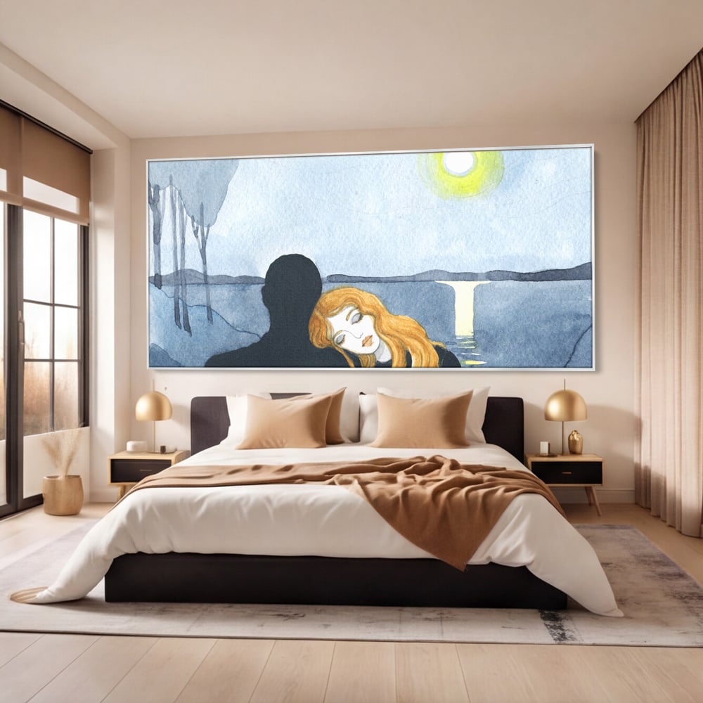 Leinwandbilder Premium LuxCanva® C1068, Liebespaar, Sonnenuntergang, See, Liebespaar, Wohnzimmer, Schlafzimmer, entspannend, kräftige Farben