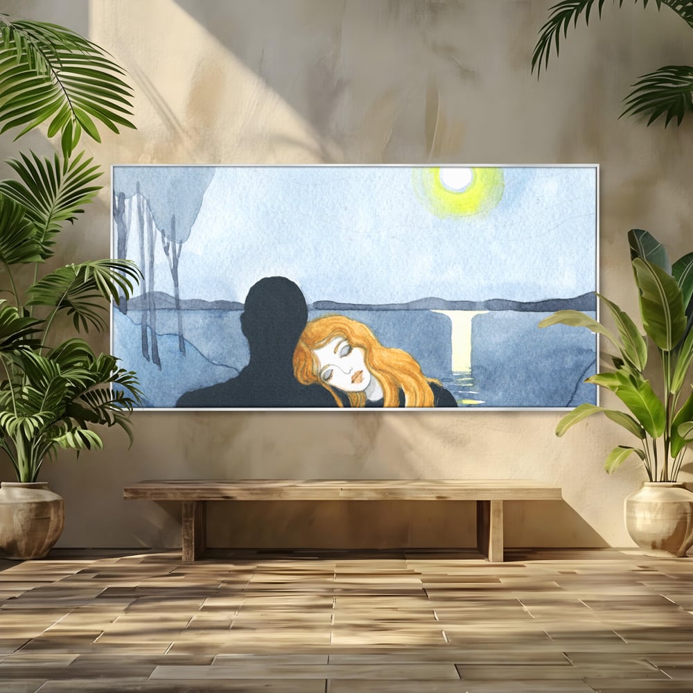 Leinwandbilder Premium LuxCanva® C1068, Liebespaar, Sonnenuntergang, See, Liebespaar, Wohnzimmer, Schlafzimmer, entspannend, kräftige Farben