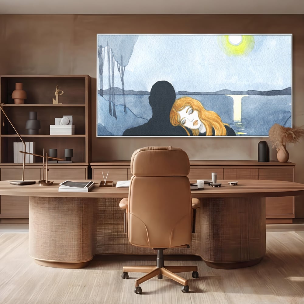 Leinwandbilder Premium LuxCanva® C1068, Liebespaar, Sonnenuntergang, See, Liebespaar, Wohnzimmer, Schlafzimmer, entspannend, kräftige Farben
