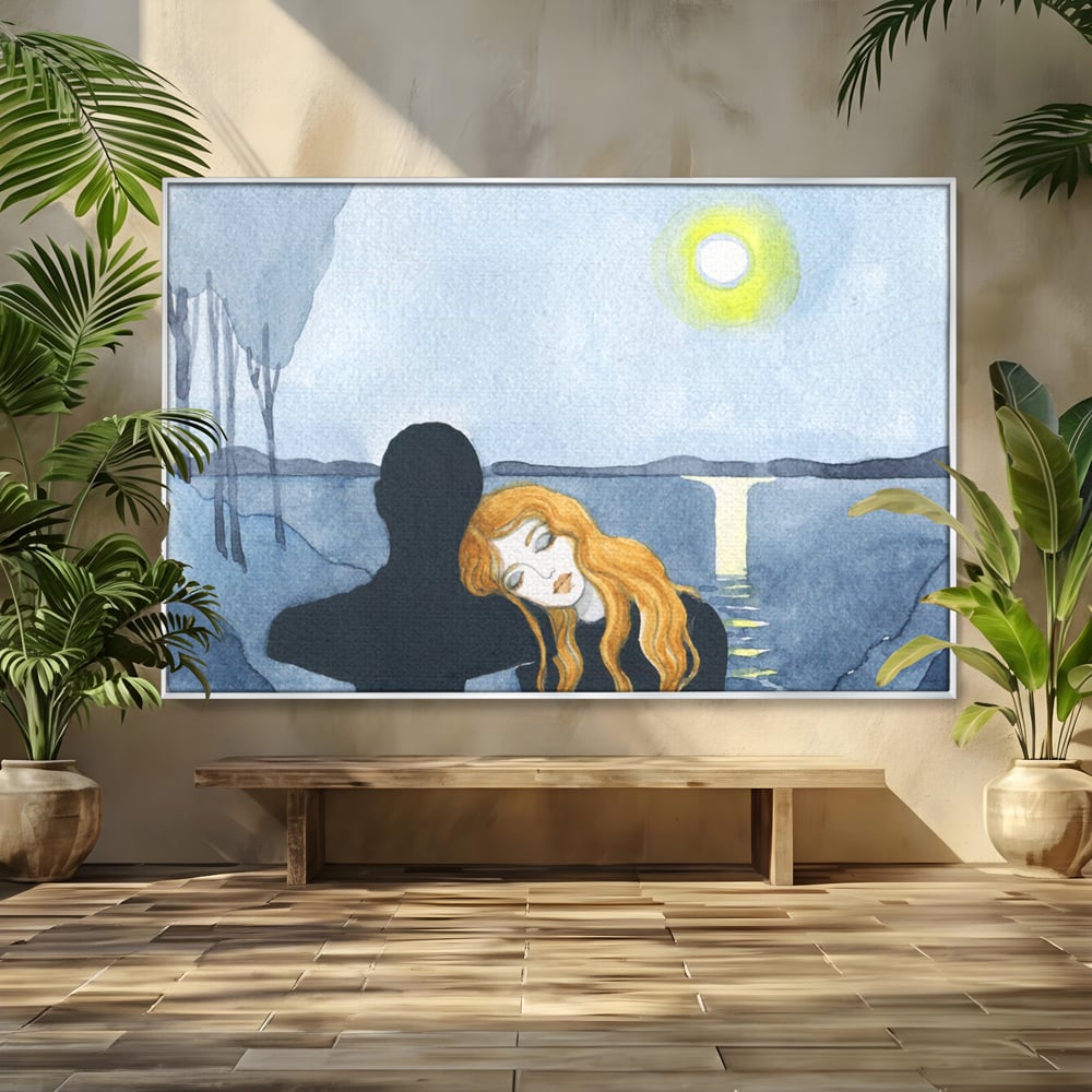 Leinwandbilder Premium LuxCanva® C1068, Liebespaar, Sonnenuntergang, See, Liebespaar, Wohnzimmer, Schlafzimmer, entspannend, kräftige Farben