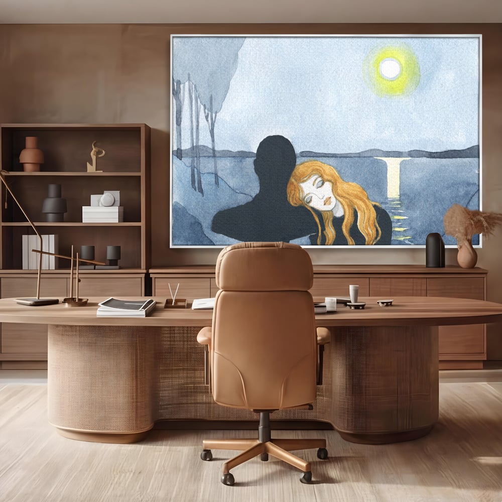Leinwandbilder Premium LuxCanva® C1068, Liebespaar, Sonnenuntergang, See, Liebespaar, Wohnzimmer, Schlafzimmer, entspannend, kräftige Farben