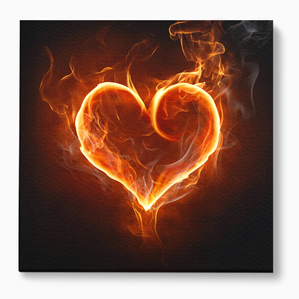 Tablou Canvas Premium LuxCanva® C1073, Flaming Heart ,  Inima, Flacari, Living Room, Bedroom, Relaxare, Culori Vibrante