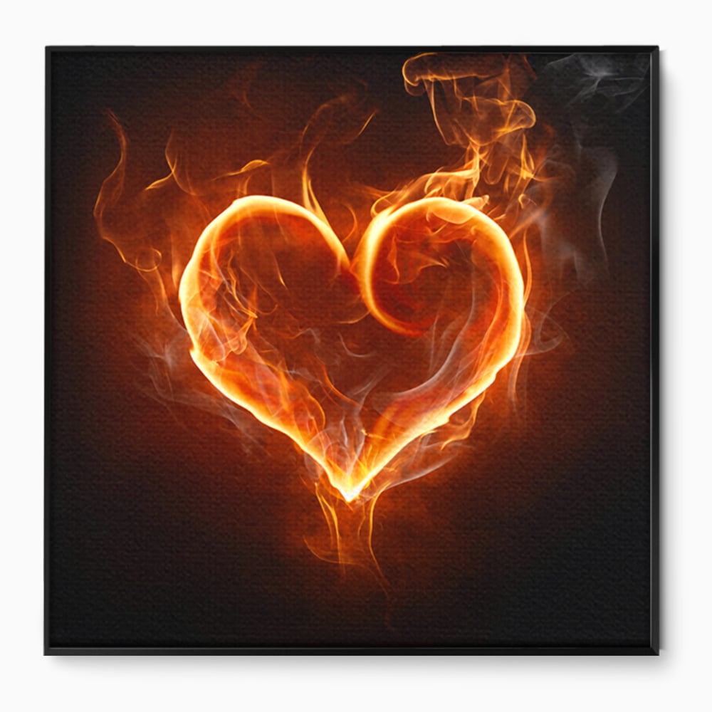 Tablou Canvas Premium LuxCanva® C1073, Flaming Heart ,  Inima, Flacari, Living Room, Bedroom, Relaxare, Culori Vibrante