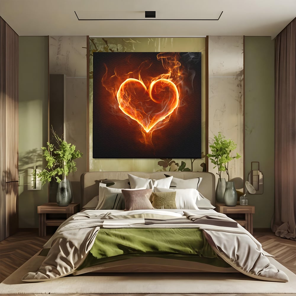 Tablou Canvas Premium LuxCanva® C1073, Flaming Heart ,  Inima, Flacari, Living Room, Bedroom, Relaxare, Culori Vibrante