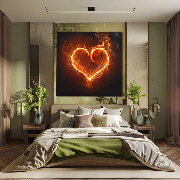 Tablou Canvas Premium LuxCanva® C1073, Flaming Heart ,  Inima, Flacari, Living Room, Bedroom, Relaxare, Culori Vibrante