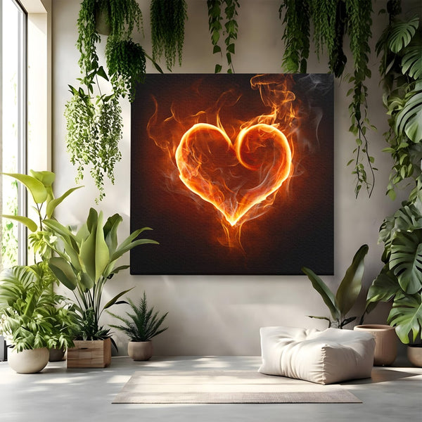 Tablou Canvas Premium LuxCanva® C1073, Flaming Heart ,  Inima, Flacari, Living Room, Bedroom, Relaxare, Culori Vibrante