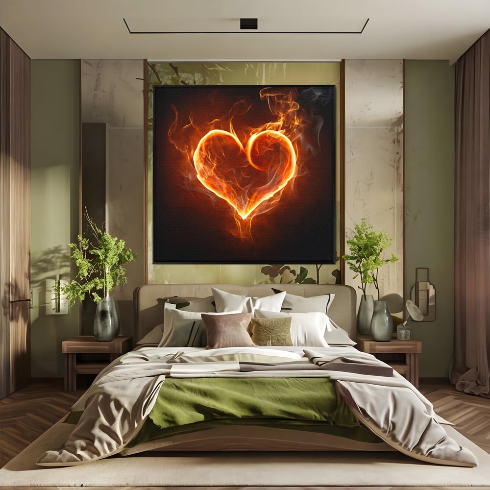 Tablou Canvas Premium LuxCanva® C1073, Flaming Heart ,  Inima, Flacari, Living Room, Bedroom, Relaxare, Culori Vibrante