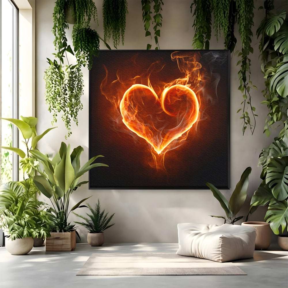 Tablou Canvas Premium LuxCanva® C1073, Flaming Heart ,  Inima, Flacari, Living Room, Bedroom, Relaxare, Culori Vibrante