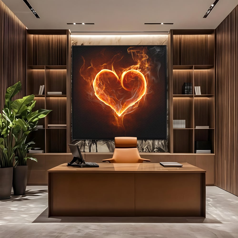 Tablou Canvas Premium LuxCanva® C1073, Flaming Heart ,  Inima, Flacari, Living Room, Bedroom, Relaxare, Culori Vibrante