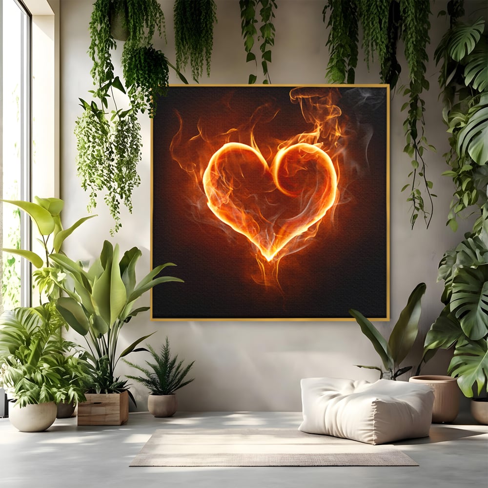 Tablou Canvas Premium LuxCanva® C1073, Flaming Heart ,  Inima, Flacari, Living Room, Bedroom, Relaxare, Culori Vibrante