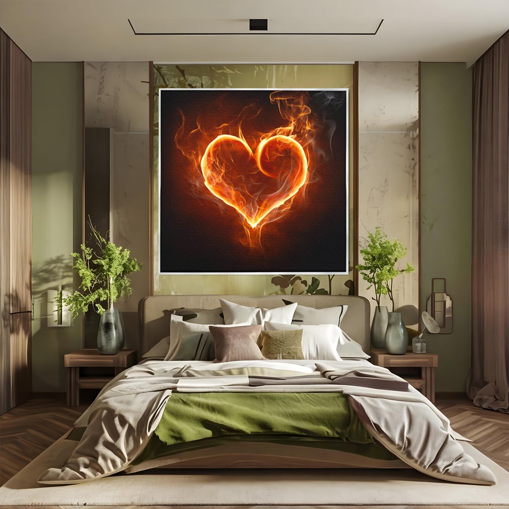 Tablou Canvas Premium LuxCanva® C1073, Flaming Heart ,  Inima, Flacari, Living Room, Bedroom, Relaxare, Culori Vibrante