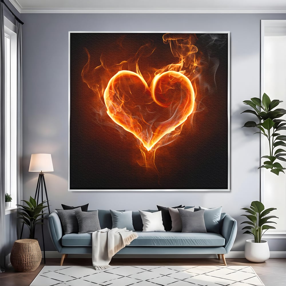 Tablou Canvas Premium LuxCanva® C1073, Flaming Heart ,  Inima, Flacari, Living Room, Bedroom, Relaxare, Culori Vibrante