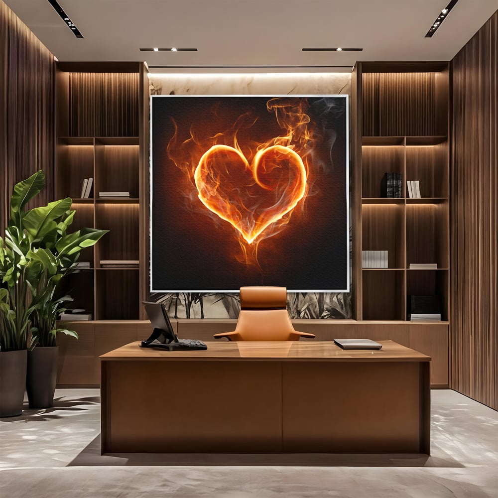 Tablou Canvas Premium LuxCanva® C1073, Flaming Heart ,  Inima, Flacari, Living Room, Bedroom, Relaxare, Culori Vibrante