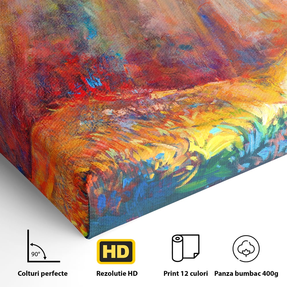 Tablou Canvas Premium LuxCanva® C1074, Razele Soarelui , Diva, Soare, Padure, Copac, Living Room, Bedroom, Relaxare, Culori Vibrante