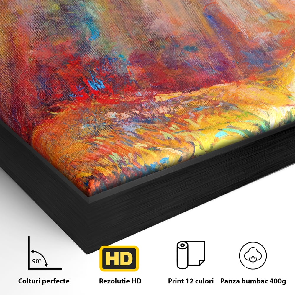 Tablou Canvas Premium LuxCanva® C1074, Razele Soarelui , Diva, Soare, Padure, Copac, Living Room, Bedroom, Relaxare, Culori Vibrante