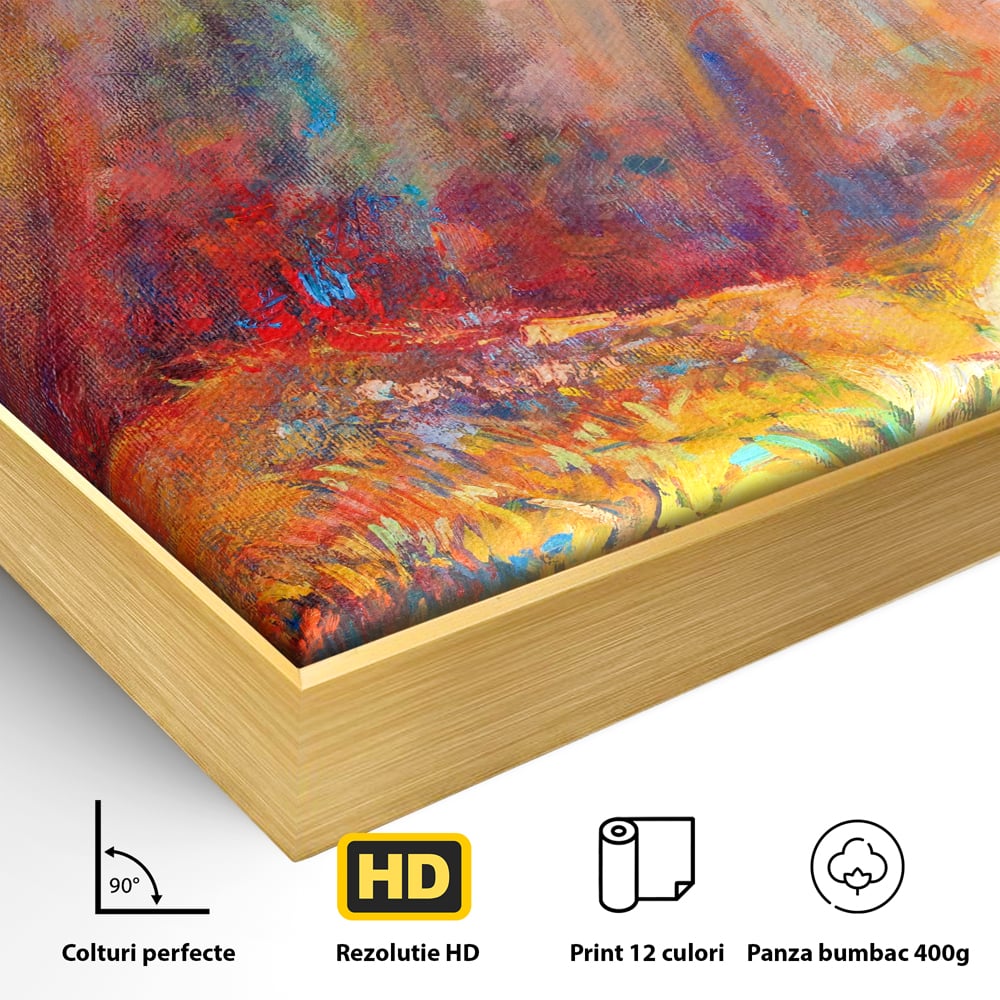 Tablou Canvas Premium LuxCanva® C1074, Razele Soarelui , Diva, Soare, Padure, Copac, Living Room, Bedroom, Relaxare, Culori Vibrante