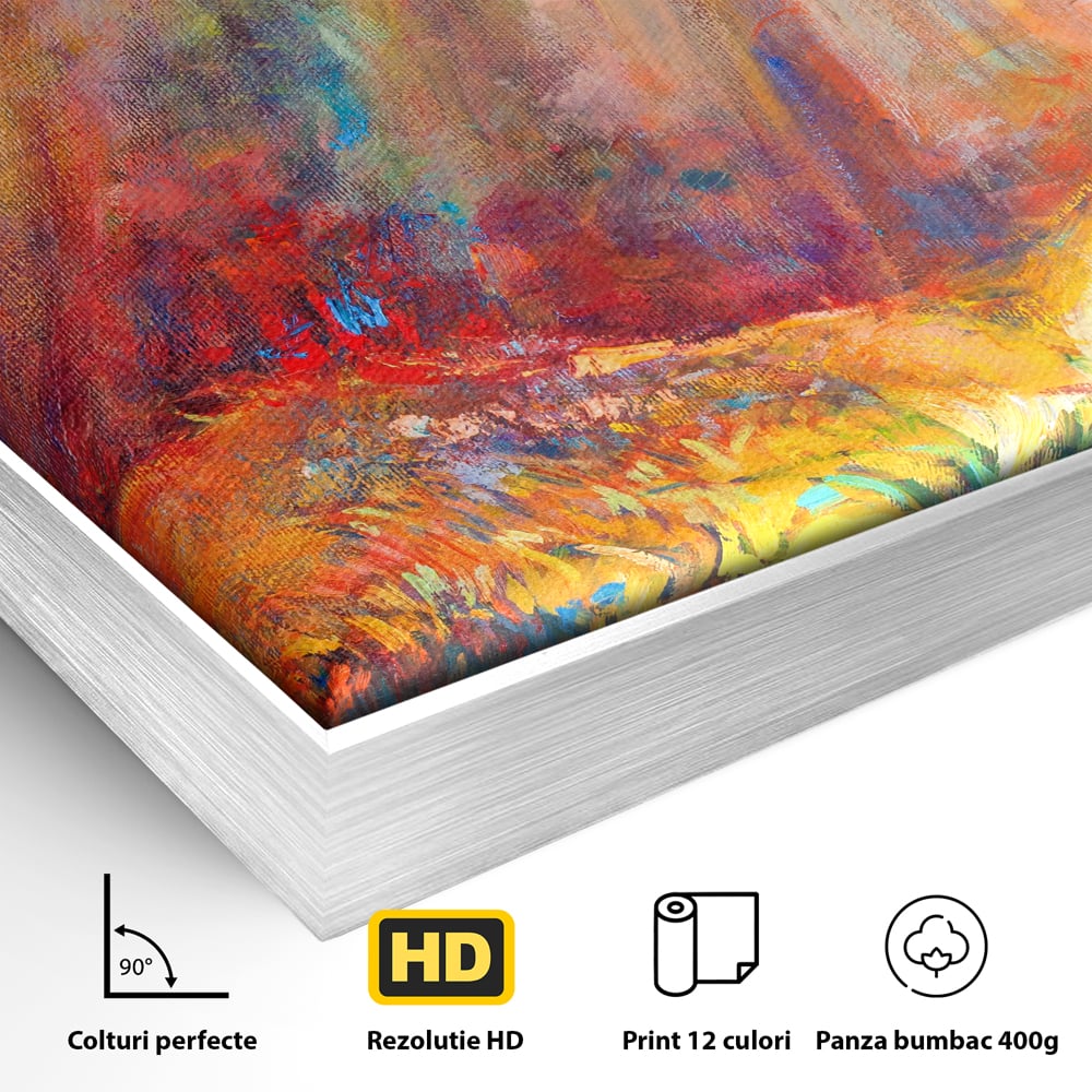 Tablou Canvas Premium LuxCanva® C1074, Razele Soarelui , Diva, Soare, Padure, Copac, Living Room, Bedroom, Relaxare, Culori Vibrante