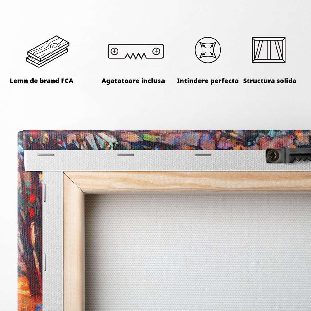 Tablou Canvas Premium LuxCanva® C1074, Razele Soarelui , Diva, Soare, Padure, Copac, Living Room, Bedroom, Relaxare, Culori Vibrante