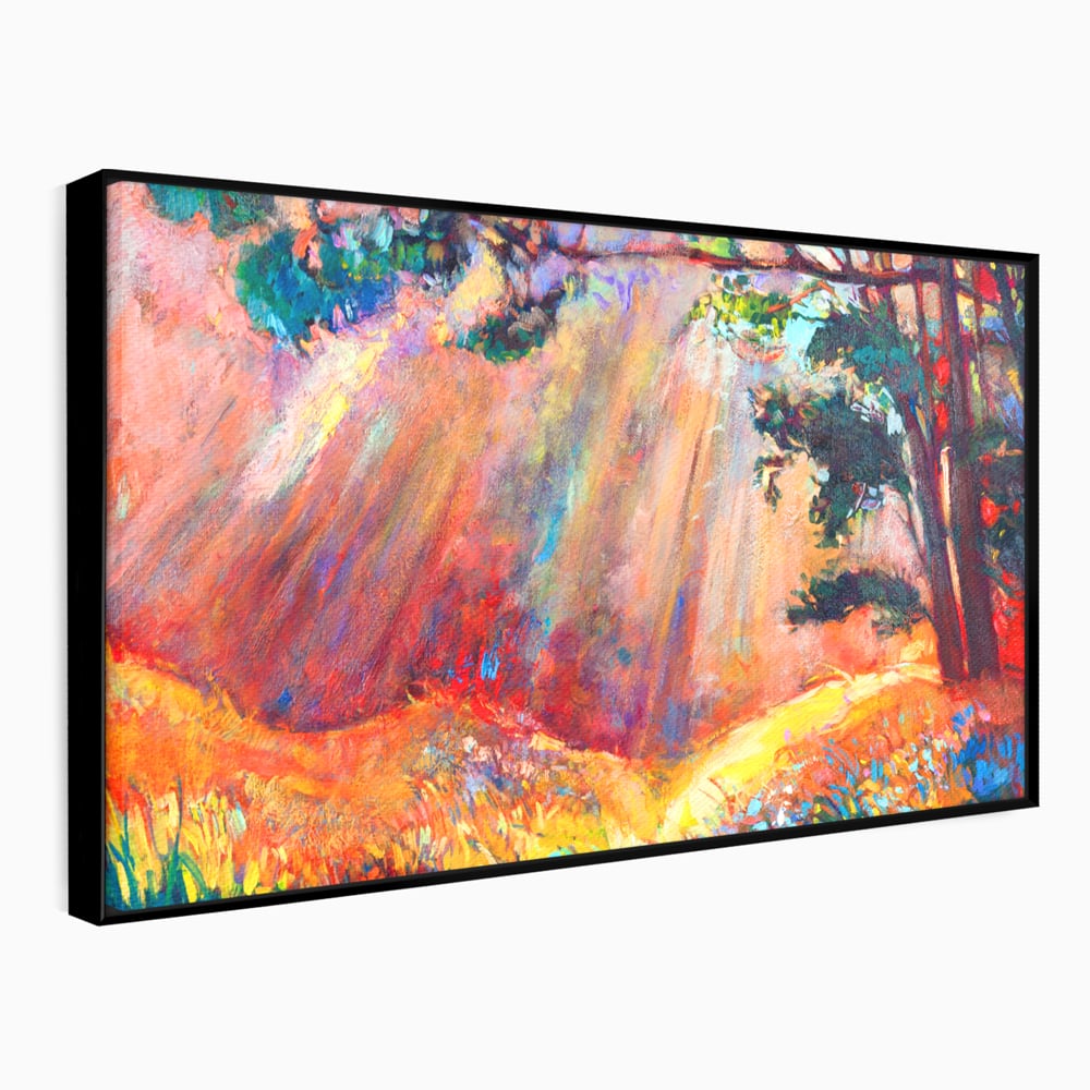 Tablou Canvas Premium LuxCanva® C1074, Razele Soarelui , Diva, Soare, Padure, Copac, Living Room, Bedroom, Relaxare, Culori Vibrante