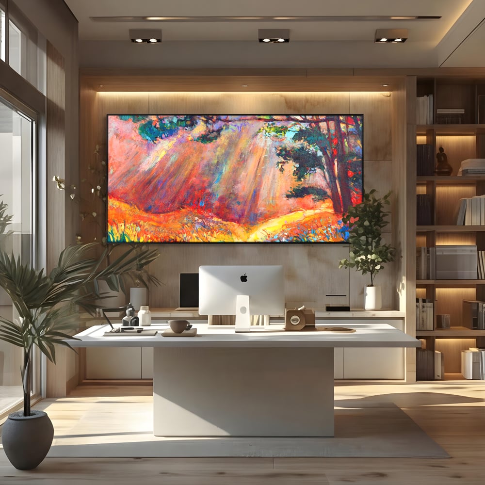 Tablou Canvas Premium LuxCanva® C1074, Razele Soarelui , Diva, Soare, Padure, Copac, Living Room, Bedroom, Relaxare, Culori Vibrante