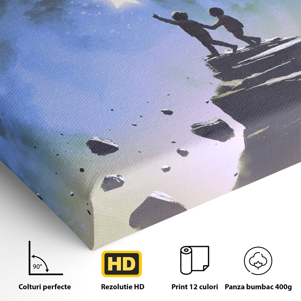 Tablou Canvas Premium LuxCanva® C1078, Stea Stralucitoare Pe Luna , Stea, Luna, Copii, Camera Copilului, Living Room, Relaxare, Culori Vibrante