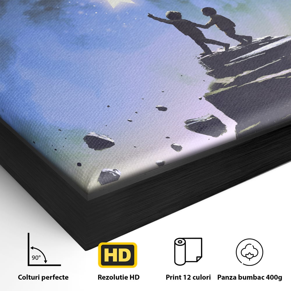 Tablou Canvas Premium LuxCanva® C1078, Stea Stralucitoare Pe Luna , Stea, Luna, Copii, Camera Copilului, Living Room, Relaxare, Culori Vibrante
