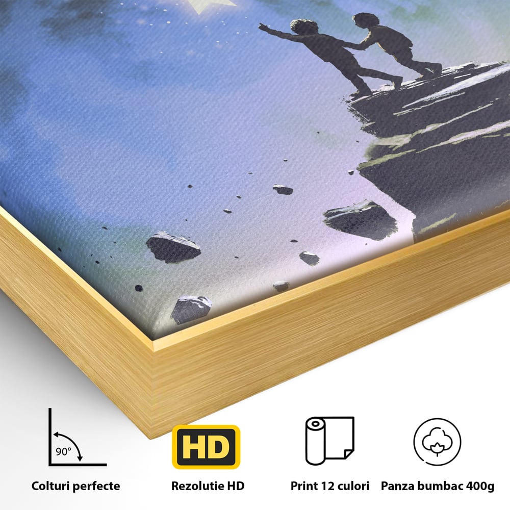 Tablou Canvas Premium LuxCanva® C1078, Stea Stralucitoare Pe Luna , Stea, Luna, Copii, Camera Copilului, Living Room, Relaxare, Culori Vibrante