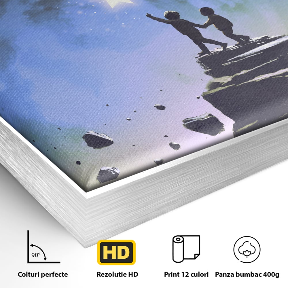 Tablou Canvas Premium LuxCanva® C1078, Stea Stralucitoare Pe Luna , Stea, Luna, Copii, Camera Copilului, Living Room, Relaxare, Culori Vibrante
