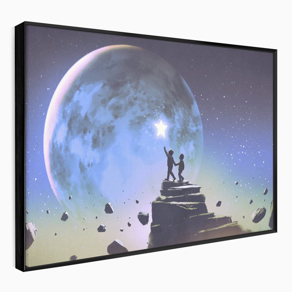 Tablou Canvas Premium LuxCanva® C1078, Stea Stralucitoare Pe Luna , Stea, Luna, Copii, Camera Copilului, Living Room, Relaxare, Culori Vibrante