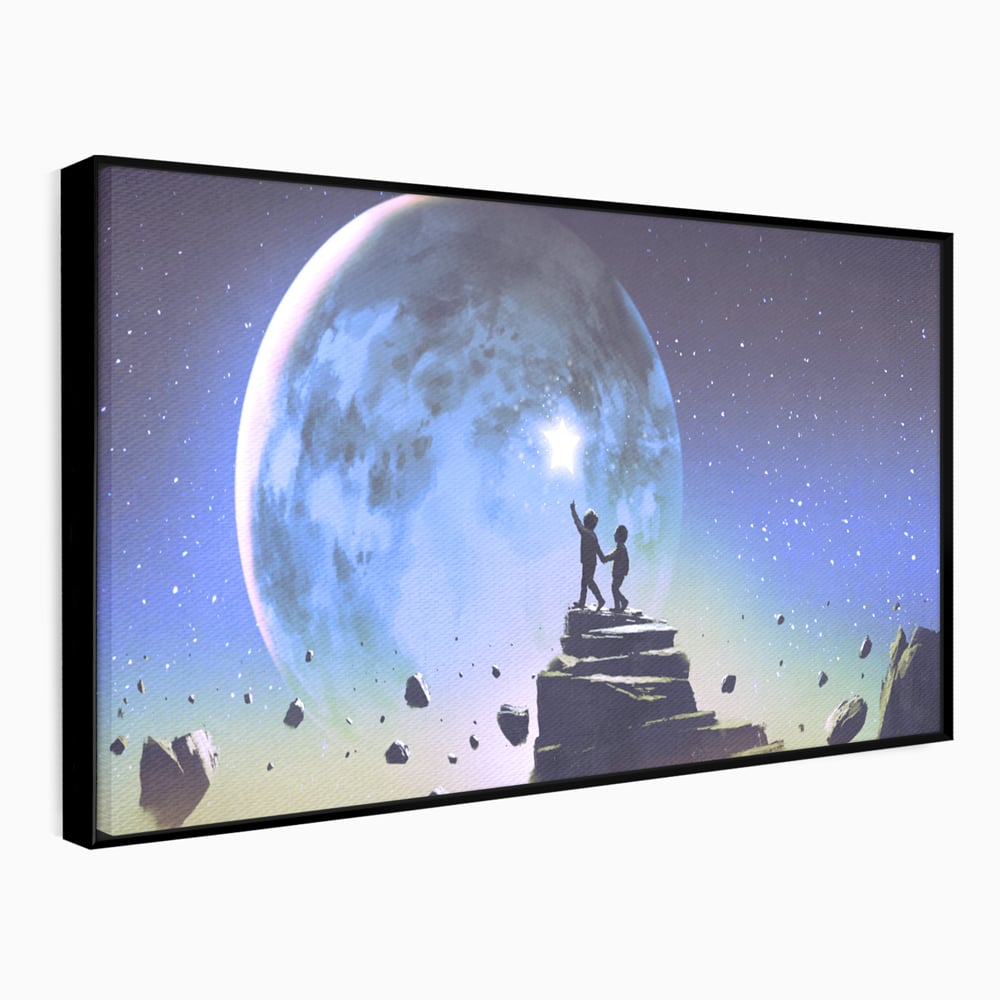 Tablou Canvas Premium LuxCanva® C1078, Stea Stralucitoare Pe Luna , Stea, Luna, Copii, Camera Copilului, Living Room, Relaxare, Culori Vibrante