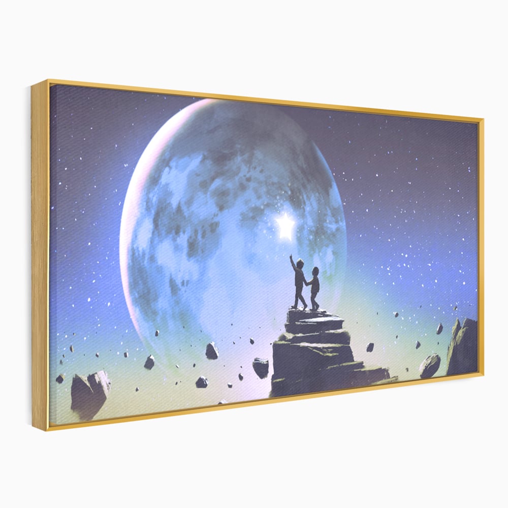 Tablou Canvas Premium LuxCanva® C1078, Stea Stralucitoare Pe Luna , Stea, Luna, Copii, Camera Copilului, Living Room, Relaxare, Culori Vibrante