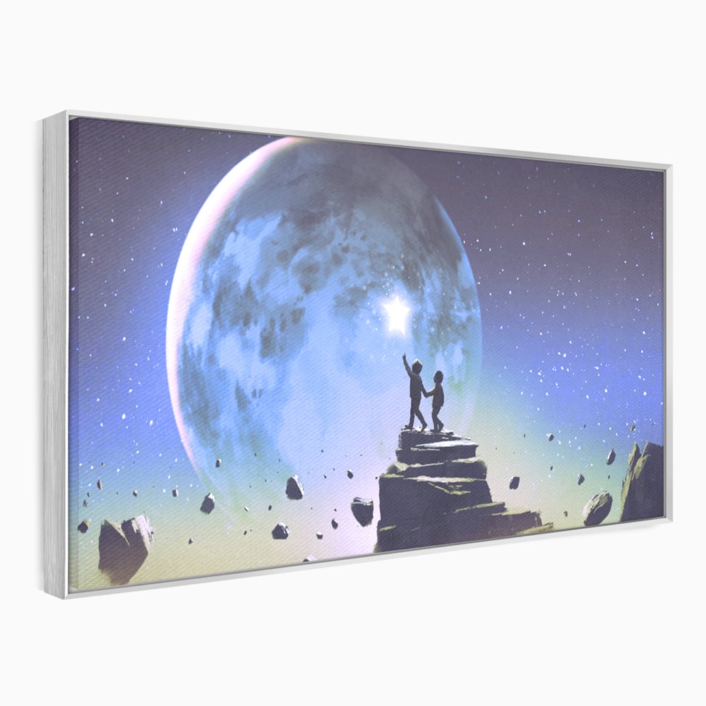 Tablou Canvas Premium LuxCanva® C1078, Stea Stralucitoare Pe Luna , Stea, Luna, Copii, Camera Copilului, Living Room, Relaxare, Culori Vibrante