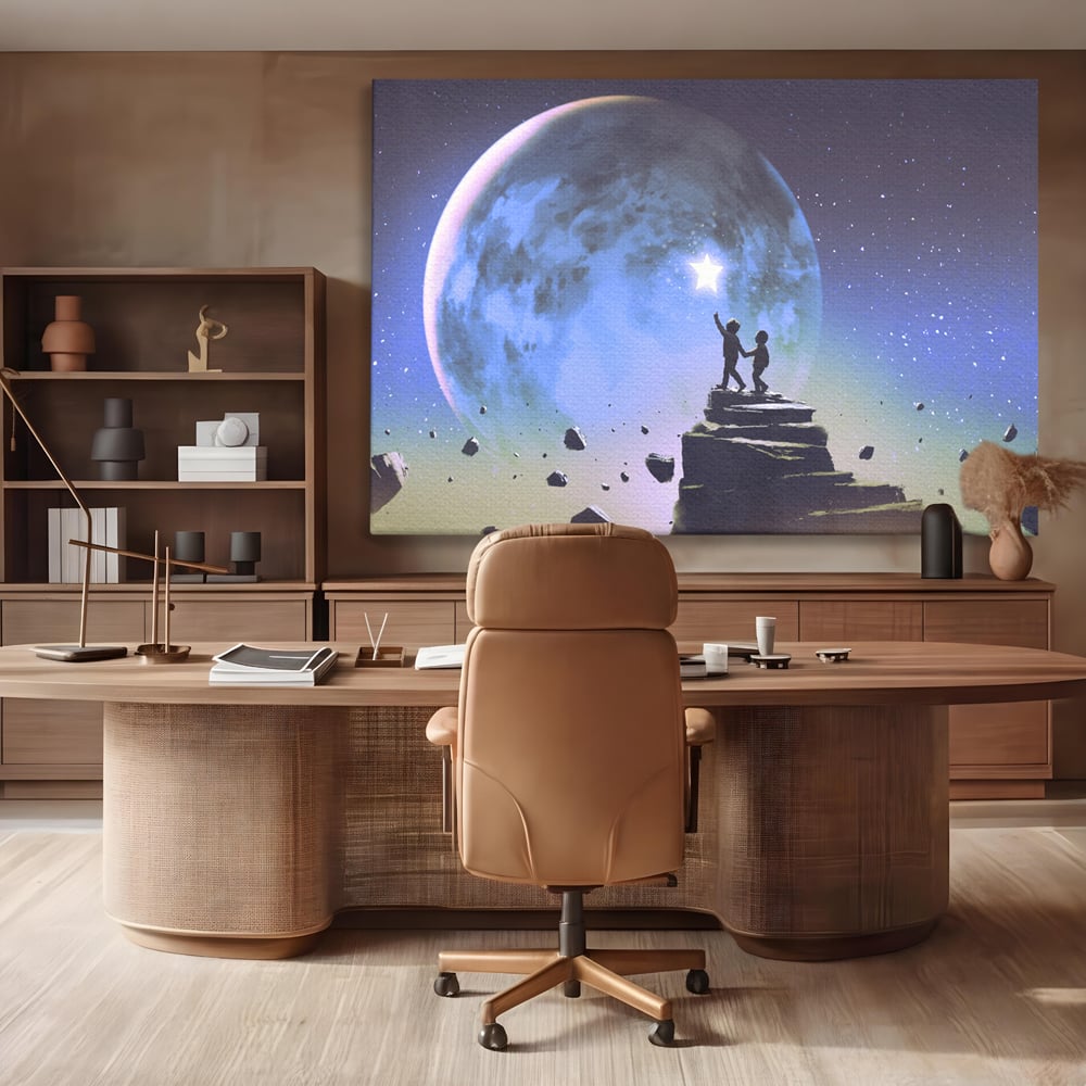 Tablou Canvas Premium LuxCanva® C1078, Stea Stralucitoare Pe Luna , Stea, Luna, Copii, Camera Copilului, Living Room, Relaxare, Culori Vibrante