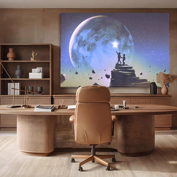 Tablou Canvas Premium LuxCanva® C1078, Stea Stralucitoare Pe Luna , Stea, Luna, Copii, Camera Copilului, Living Room, Relaxare, Culori Vibrante