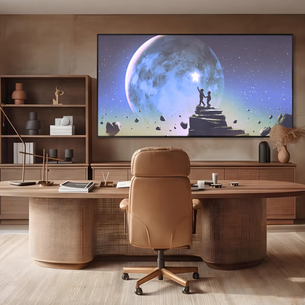 Tablou Canvas Premium LuxCanva® C1078, Stea Stralucitoare Pe Luna , Stea, Luna, Copii, Camera Copilului, Living Room, Relaxare, Culori Vibrante