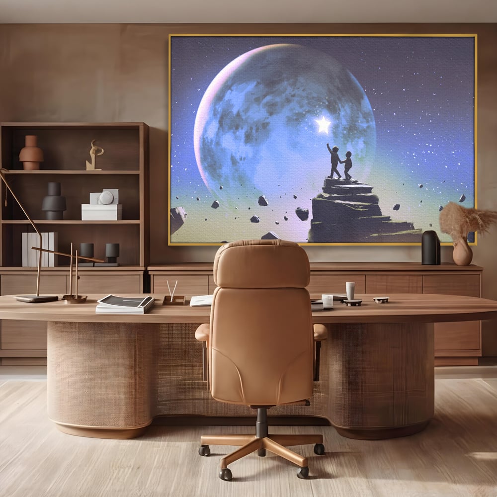 Tablou Canvas Premium LuxCanva® C1078, Stea Stralucitoare Pe Luna , Stea, Luna, Copii, Camera Copilului, Living Room, Relaxare, Culori Vibrante