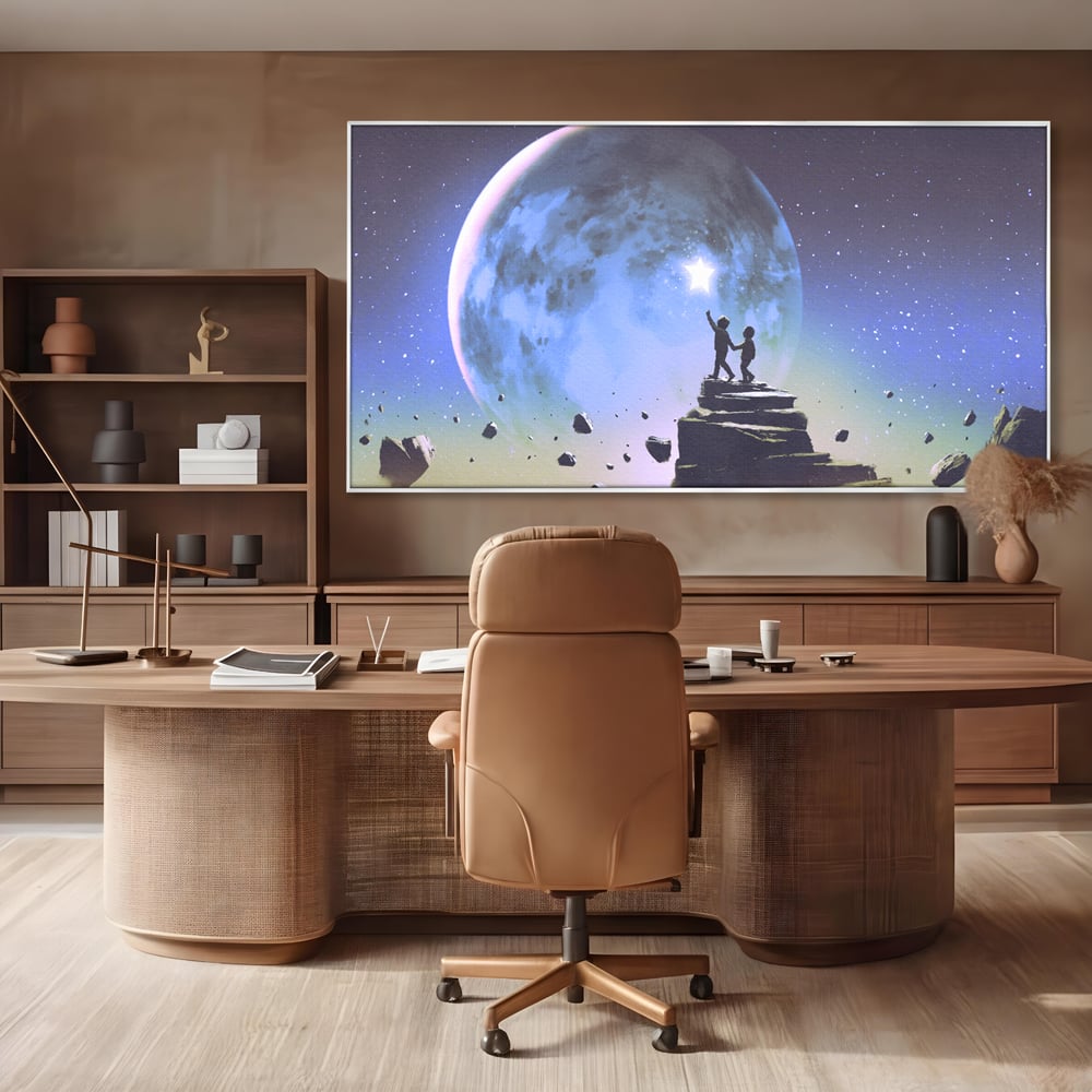 Tablou Canvas Premium LuxCanva® C1078, Stea Stralucitoare Pe Luna , Stea, Luna, Copii, Camera Copilului, Living Room, Relaxare, Culori Vibrante