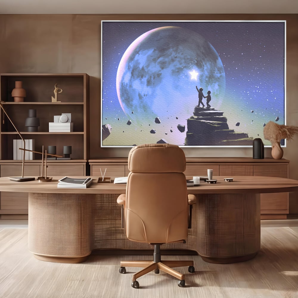 Tablou Canvas Premium LuxCanva® C1078, Stea Stralucitoare Pe Luna , Stea, Luna, Copii, Camera Copilului, Living Room, Relaxare, Culori Vibrante
