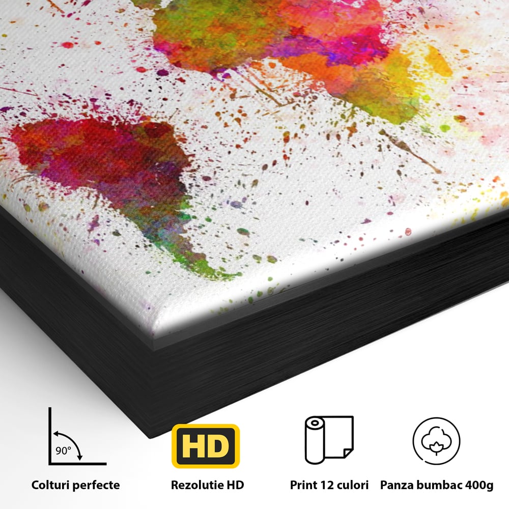 Tablou Canvas Premium LuxCanva® C1081, Harta Lumii In Culori , Inspirational, Calatorie, Motivational, Living Room, Office, Relaxare, Culori Vibrante