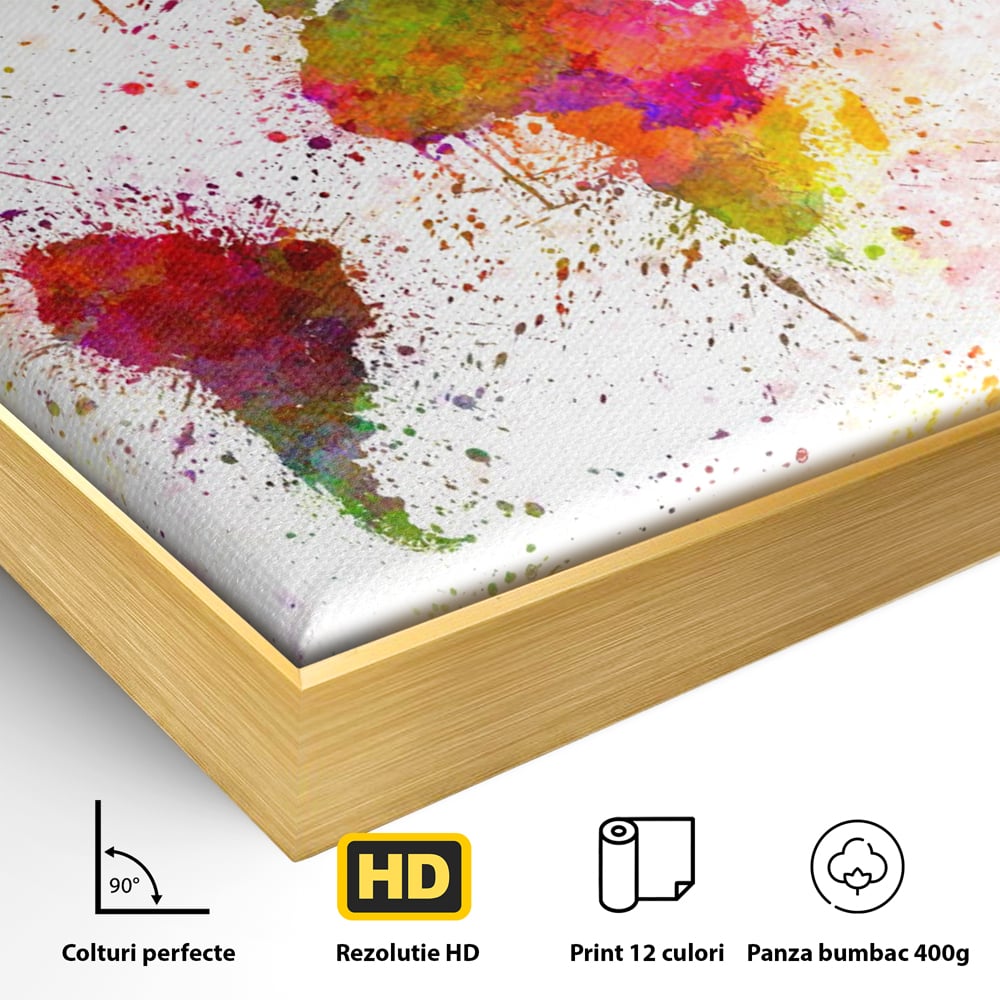 Tablou Canvas Premium LuxCanva® C1081, Harta Lumii In Culori , Inspirational, Calatorie, Motivational, Living Room, Office, Relaxare, Culori Vibrante